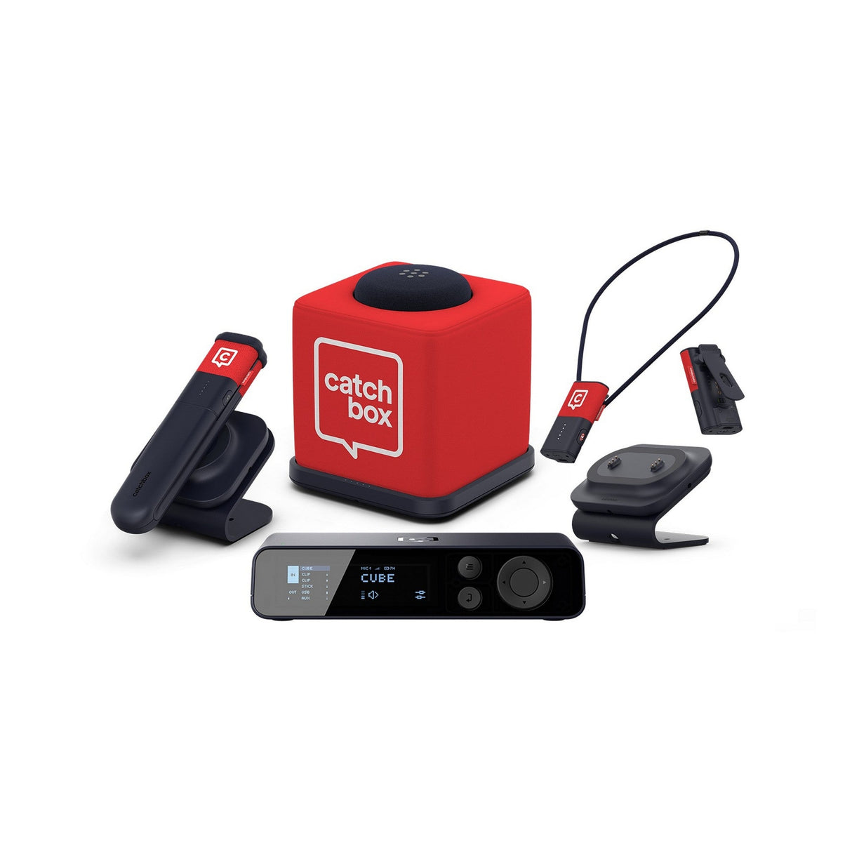 Catchbox Plus Wireless Microphone System with 4-Channel Plus Hub DSP Dante-Enabled Receiver - 1x Cube + Charger, 2x
