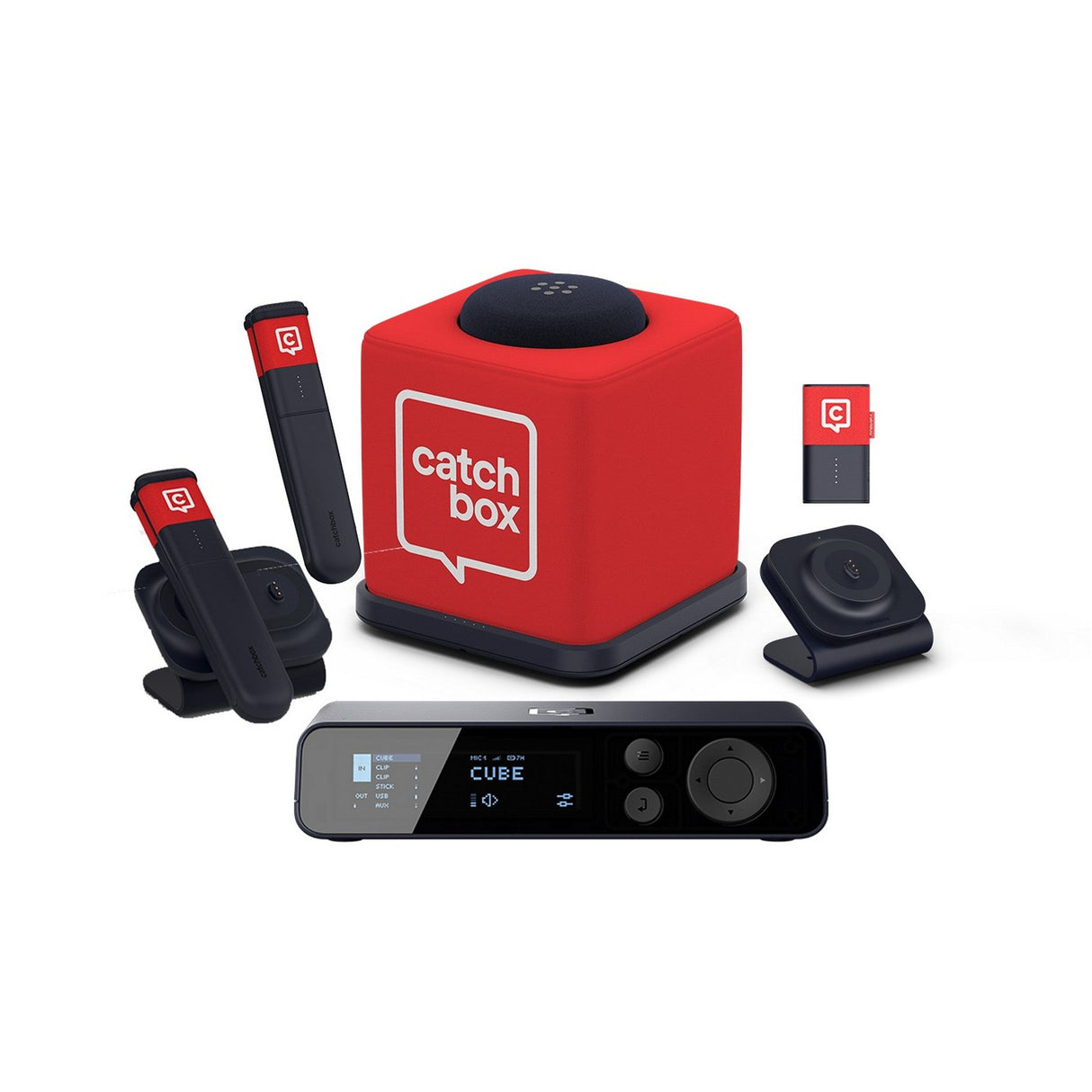 Catchbox Plus Wireless Microphone System with 4-Channel Plus Hub DSP Dante-Enabled Receiver - 1x Cube + Charger, 1x
