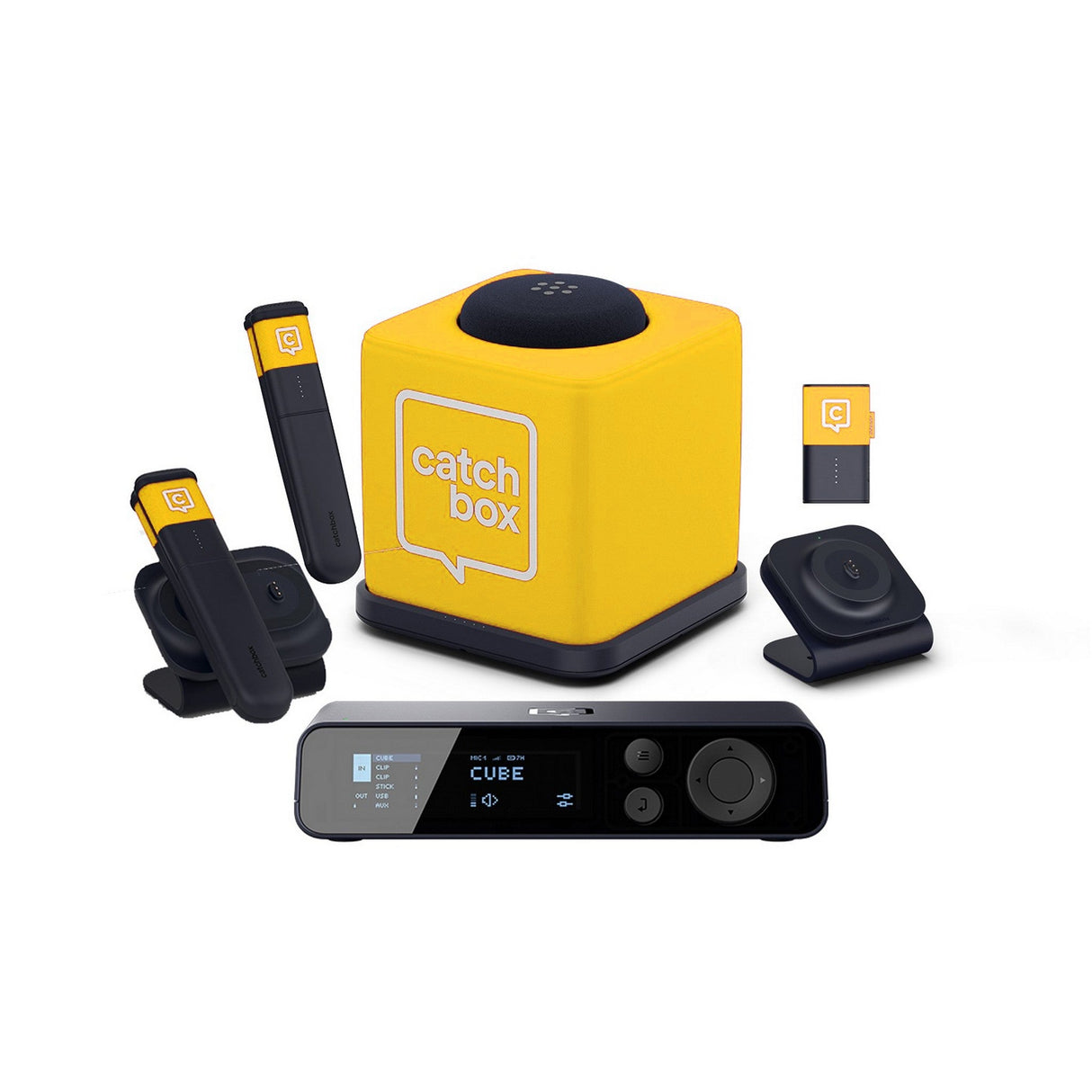 Catchbox Plus System with 4-Channel Hub DSP Receiver Single Cube Bundle - 1x Cube + Charger, 1x Clip + Single Dock, 2x