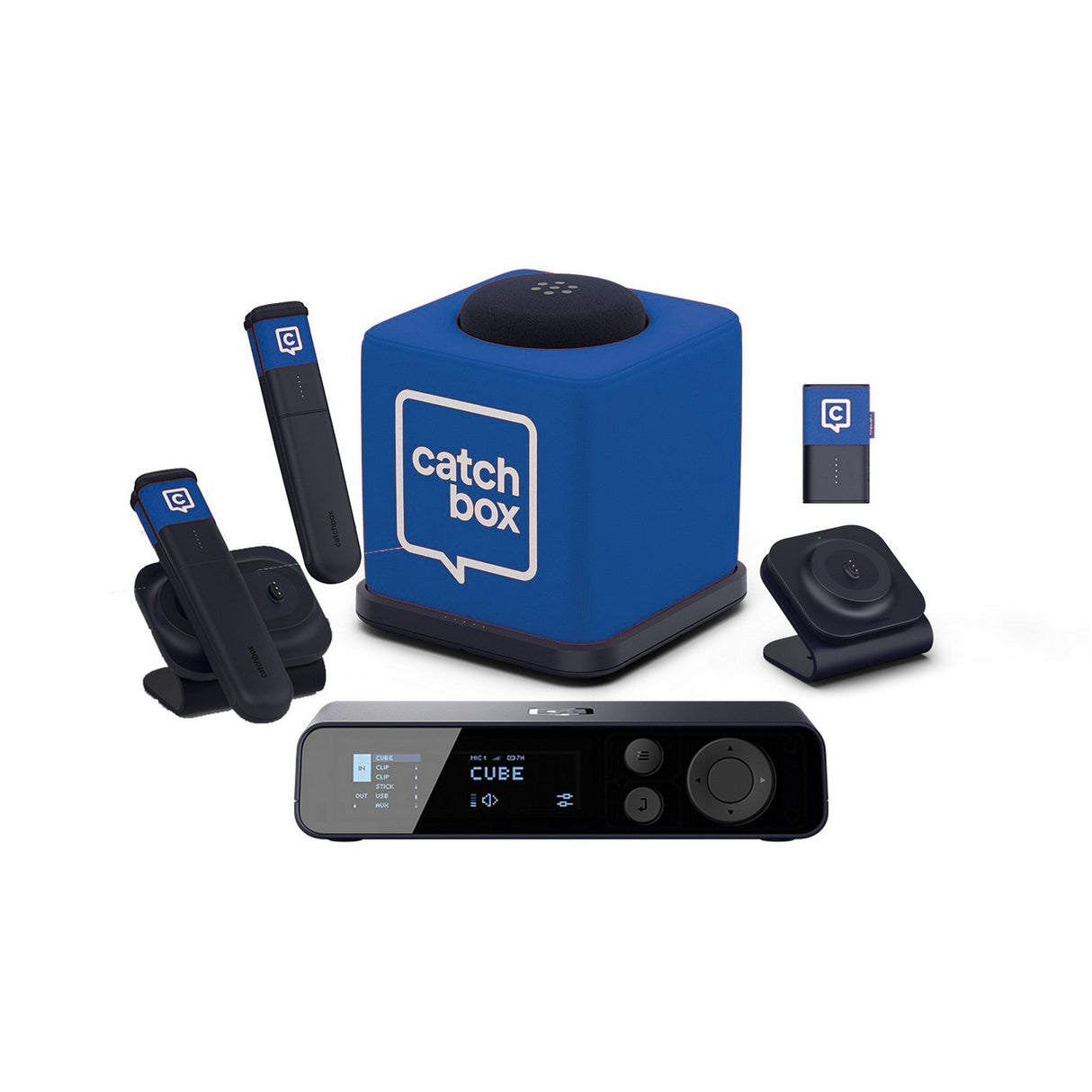 Catchbox Plus System with 4-Channel Hub DSP Receiver Single Cube Bundle - 1x Cube + Charger, 1x Clip + Single Dock, 2x
