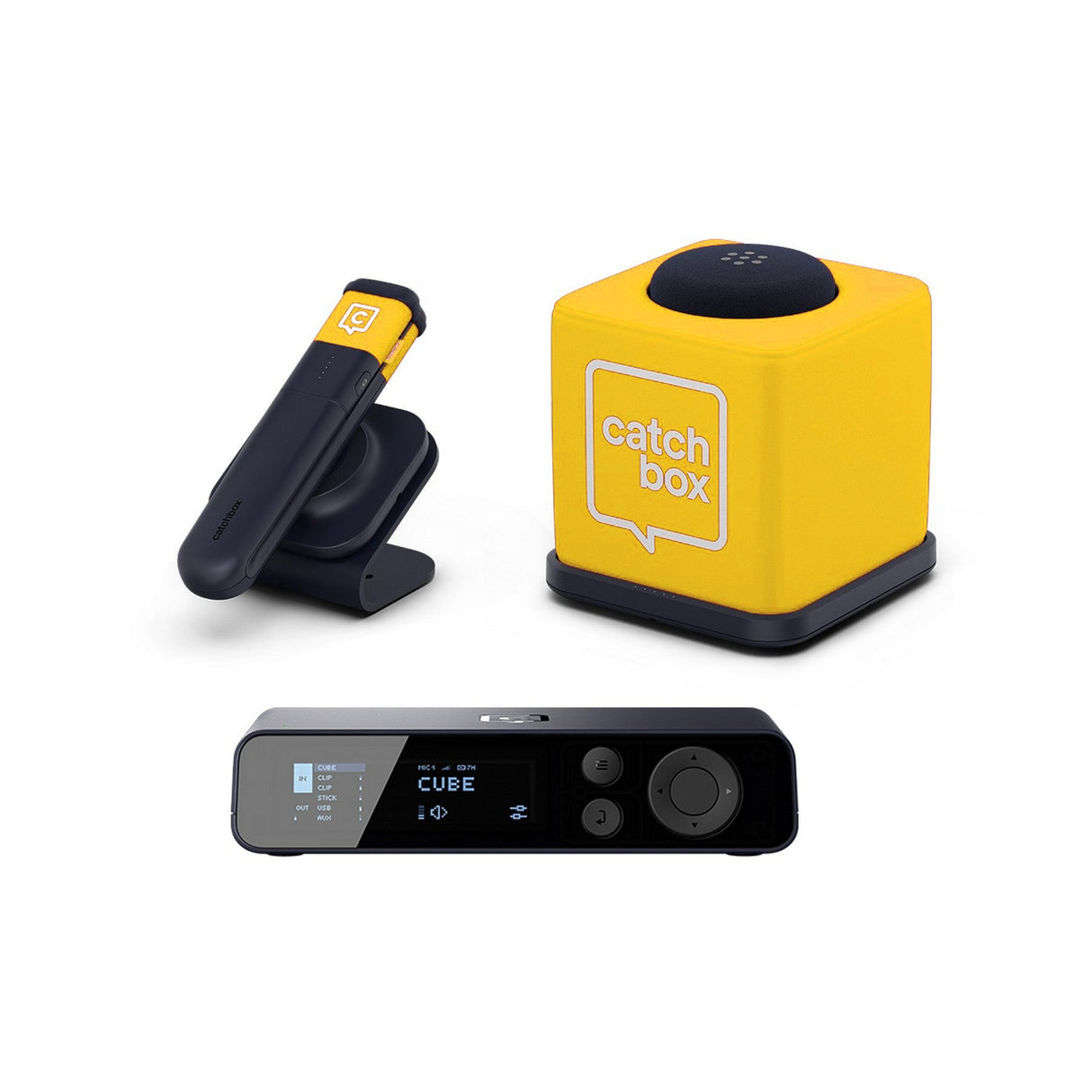 Catchbox Plus System with 4-Channel Hub DSP Receiver Single Cube Bundle - 1x Cube + Charger, 1x Stick + Single Dock