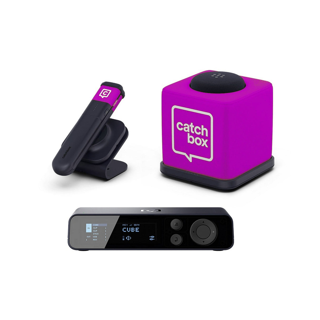 Catchbox Plus System with 4-Channel Hub DSP Receiver Single Cube Bundle - 1x Cube + Charger, 1x Stick + Single Dock