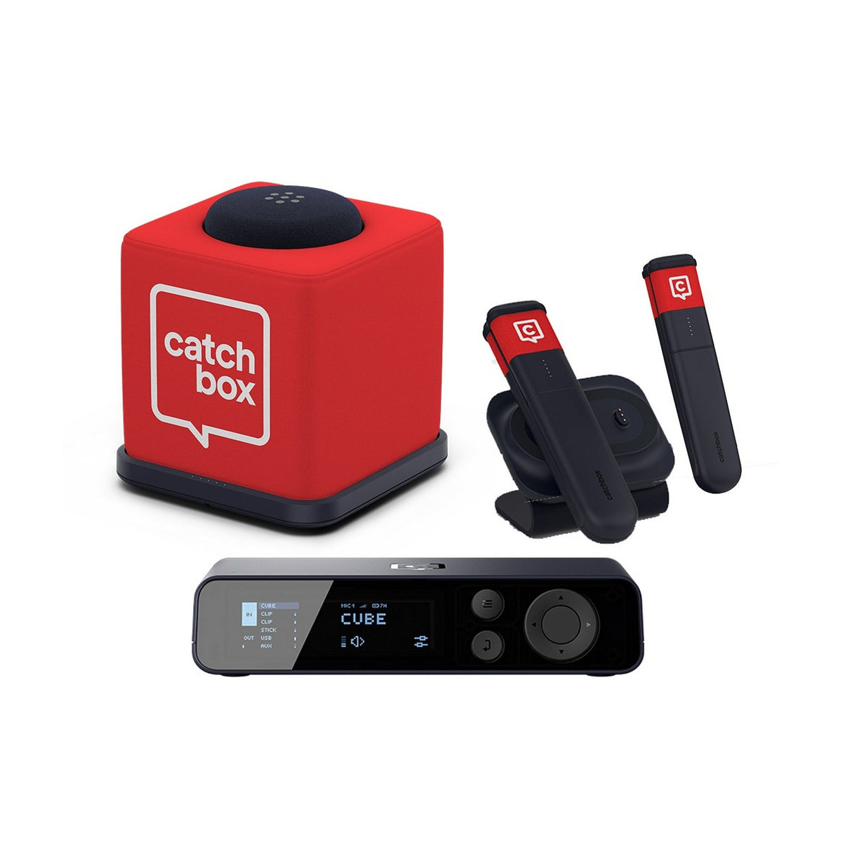 Catchbox Plus Wireless Microphone System with 4-Channel Plus Hub DSP Dante-Enabled Receiver - 1x Cube + Charger, 2x