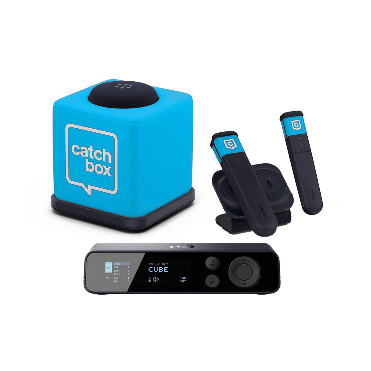 Catchbox Plus System with 4-Channel Hub DSP Receiver Single Cube Bundle - 1x Cube + Charger, 2x Sticks + Duo Dock