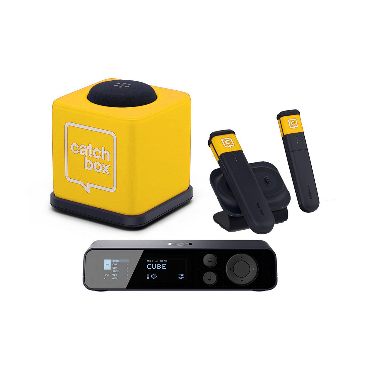Catchbox Plus System with 4-Channel Hub DSP Receiver Single Cube Bundle - 1x Cube + Charger, 2x Sticks + Duo Dock