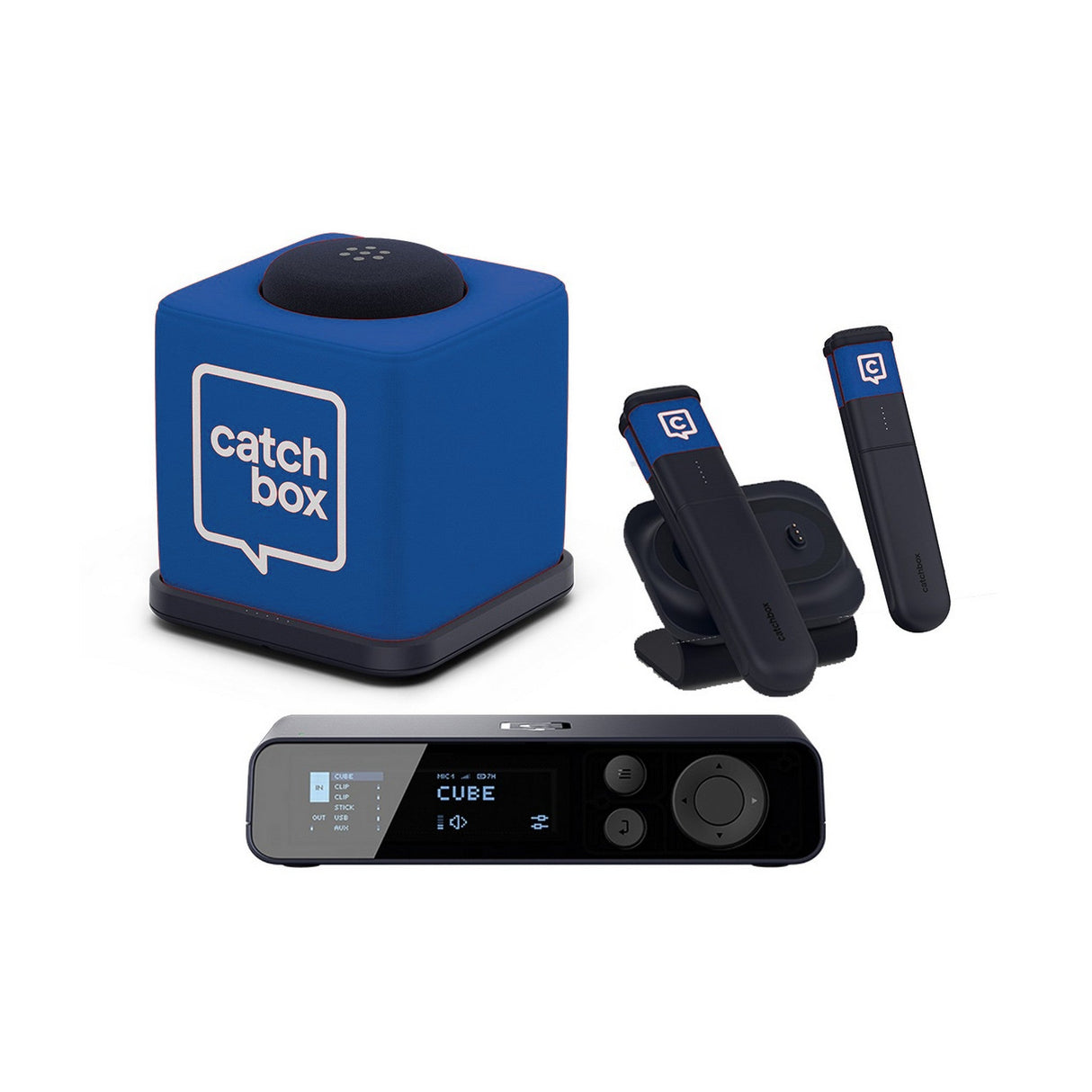 Catchbox Plus System with 4-Channel Hub DSP Receiver Single Cube Bundle - 1x Cube + Charger, 2x Sticks + Duo Dock