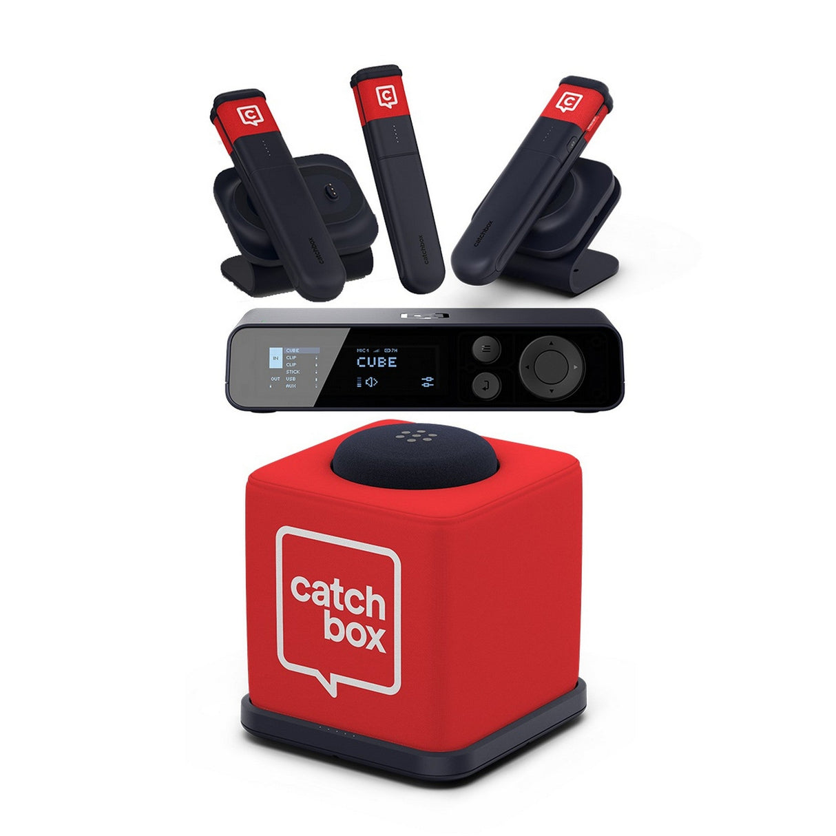 Catchbox Plus System with 4-Channel Hub DSP Receiver Single Cube Bundle - 1x Cube + Charger, 3x Sticks + Single Dock &