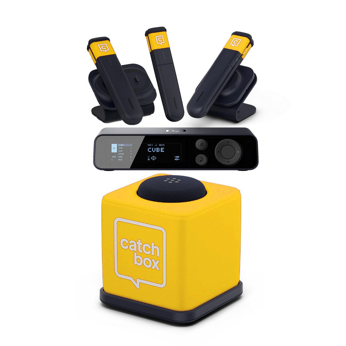Catchbox Plus System with 4-Channel Hub DSP Receiver Single Cube Bundle - 1x Cube + Charger, 3x Sticks + Single Dock &