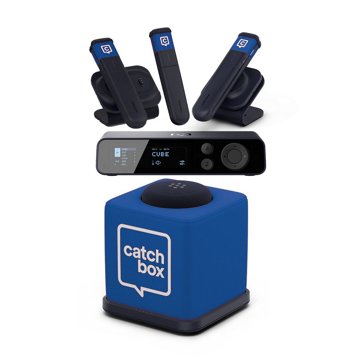 Catchbox Plus System with 4-Channel Hub DSP Receiver Single Cube Bundle - 1x Cube + Charger, 3x Sticks + Single Dock &