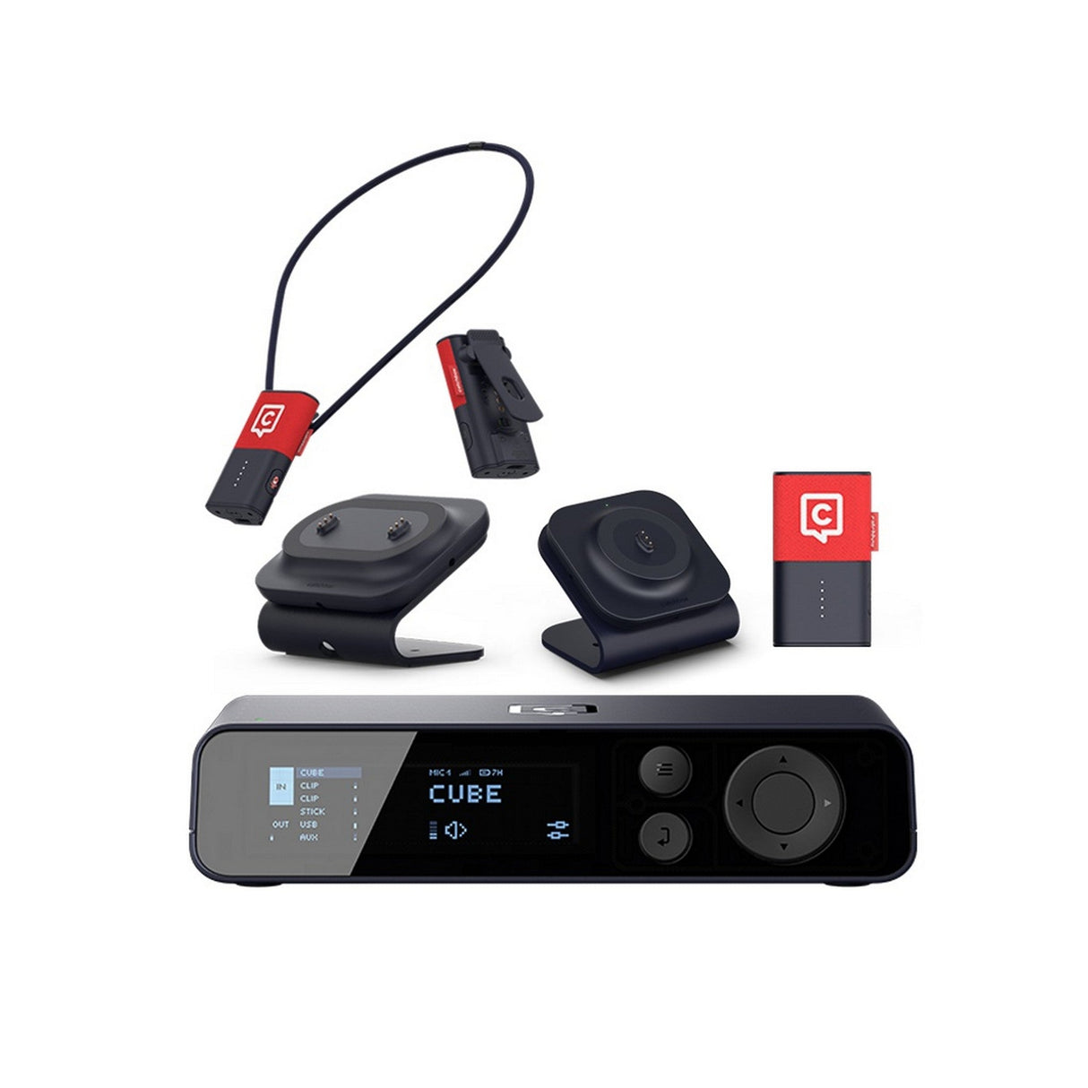 Catchbox Plus Wireless Microphone System with 4-Channel Plus Hub DSP Receiver - 3x Clips + 1x Single Dock & 1x Dual