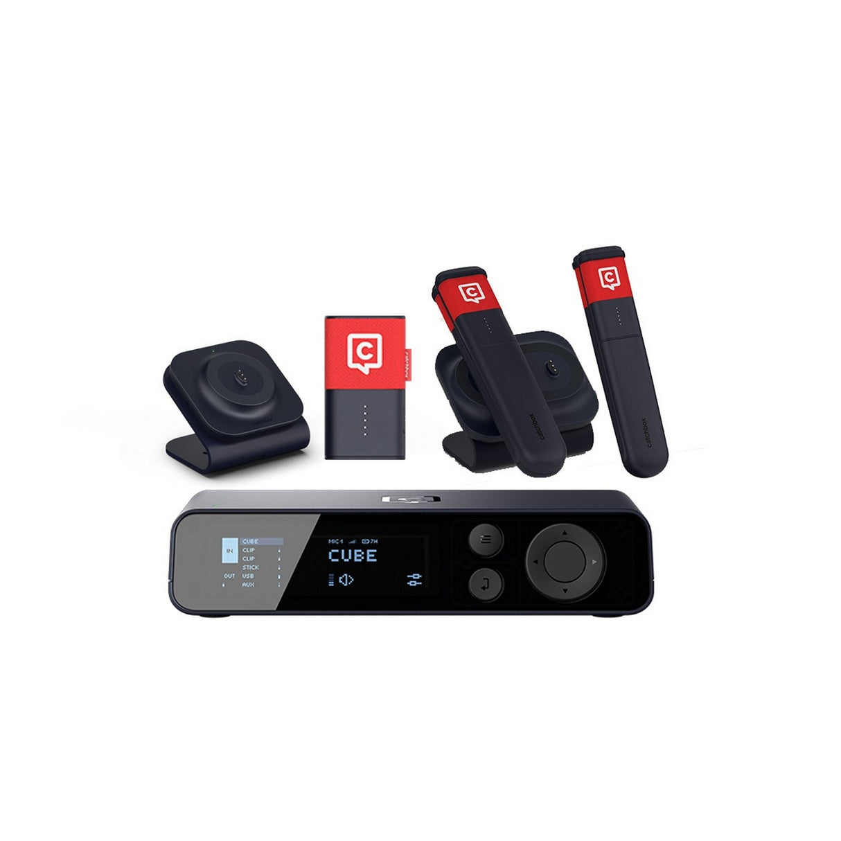 Catchbox Plus Wireless Microphone System with 4-Channel Plus Hub DSP Dante-Enabled Receiver - 1x Clip + Single Dock, 2x