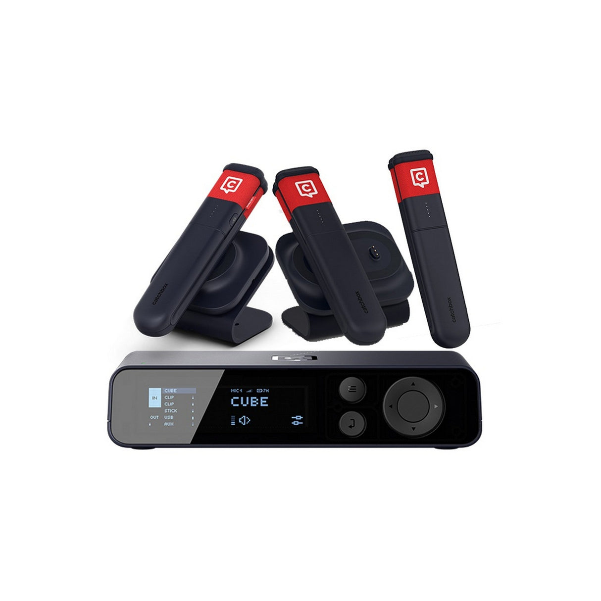 Catchbox Plus Wireless Microphone System with 4-Channel Plus Hub DSP Dante-Enabled Receiver - 3x Sticks + 1x Single