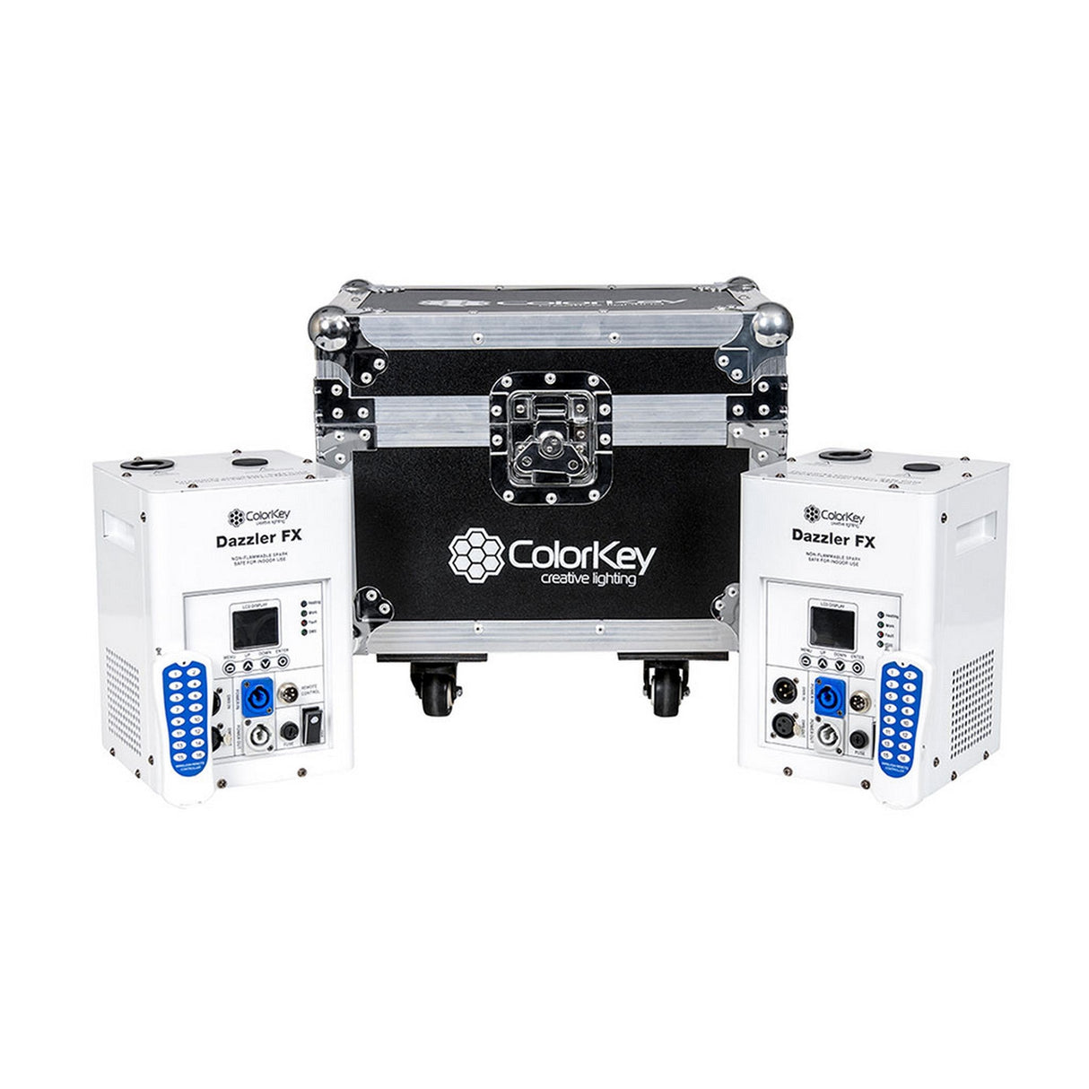 ColorKey Dazzler FX Cold Spark Machine 2-Pack Bundle with Flight Case - White