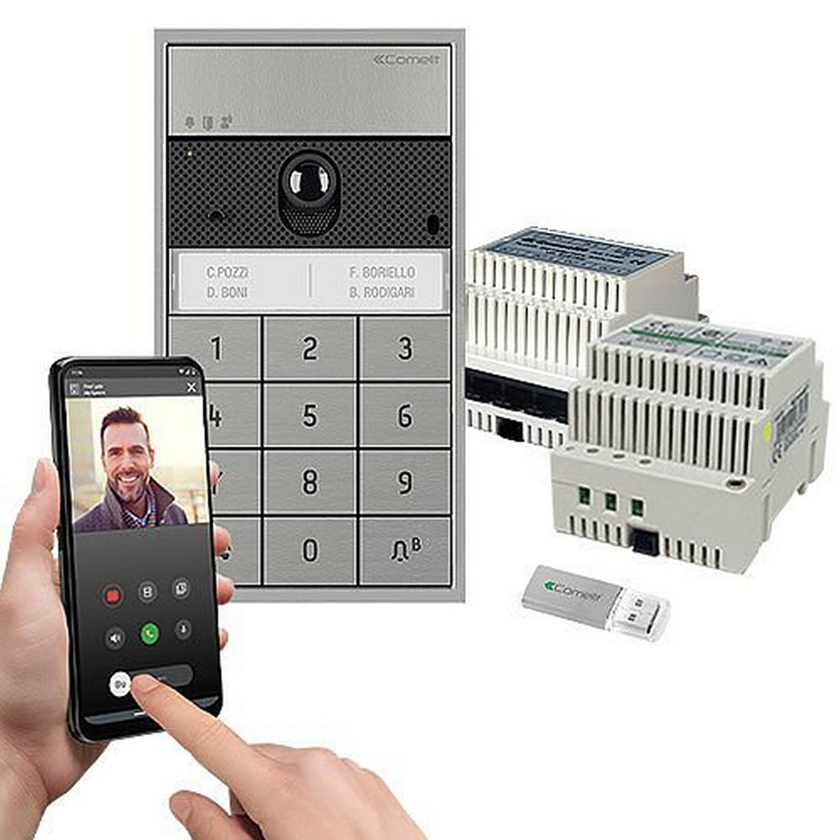 Comelit KVU8509 Surface Mount Single Family Kit with Ultra Audio Video External Unit and Number Keypad and Master Gateway for ViP System