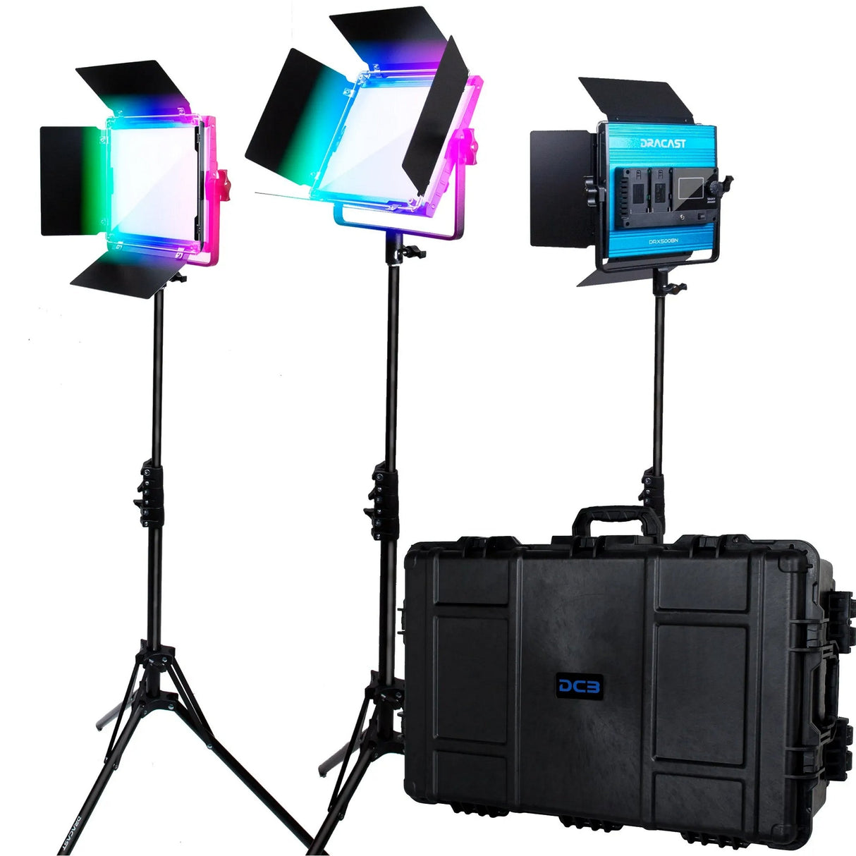 Dracast DRX3500RGBH LED500 X Series RGB and Bi-Color LED 3 Light Kit with Injection Molded Travel Case
