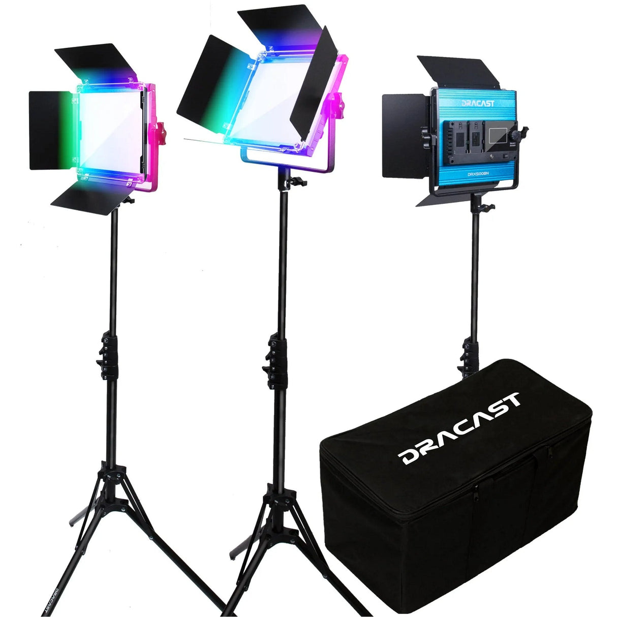Dracast DRX3500RGBS X Series LED500 RGB and Bi-Color LED 3 Light Kit with Nylon Padded Travel Case
