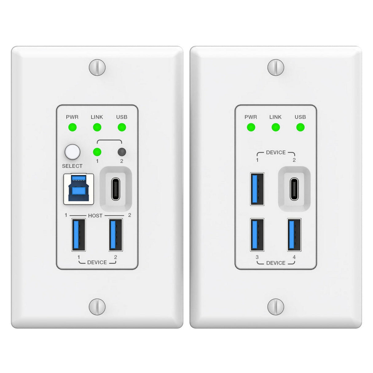 DVDO 2-Host USB-C and USB 3.2 Gen 1 100m Extender over HDBaseT - Wall Plate Transmitter & Wall Plate Receiver