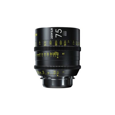 Camera lens with markings on a white background