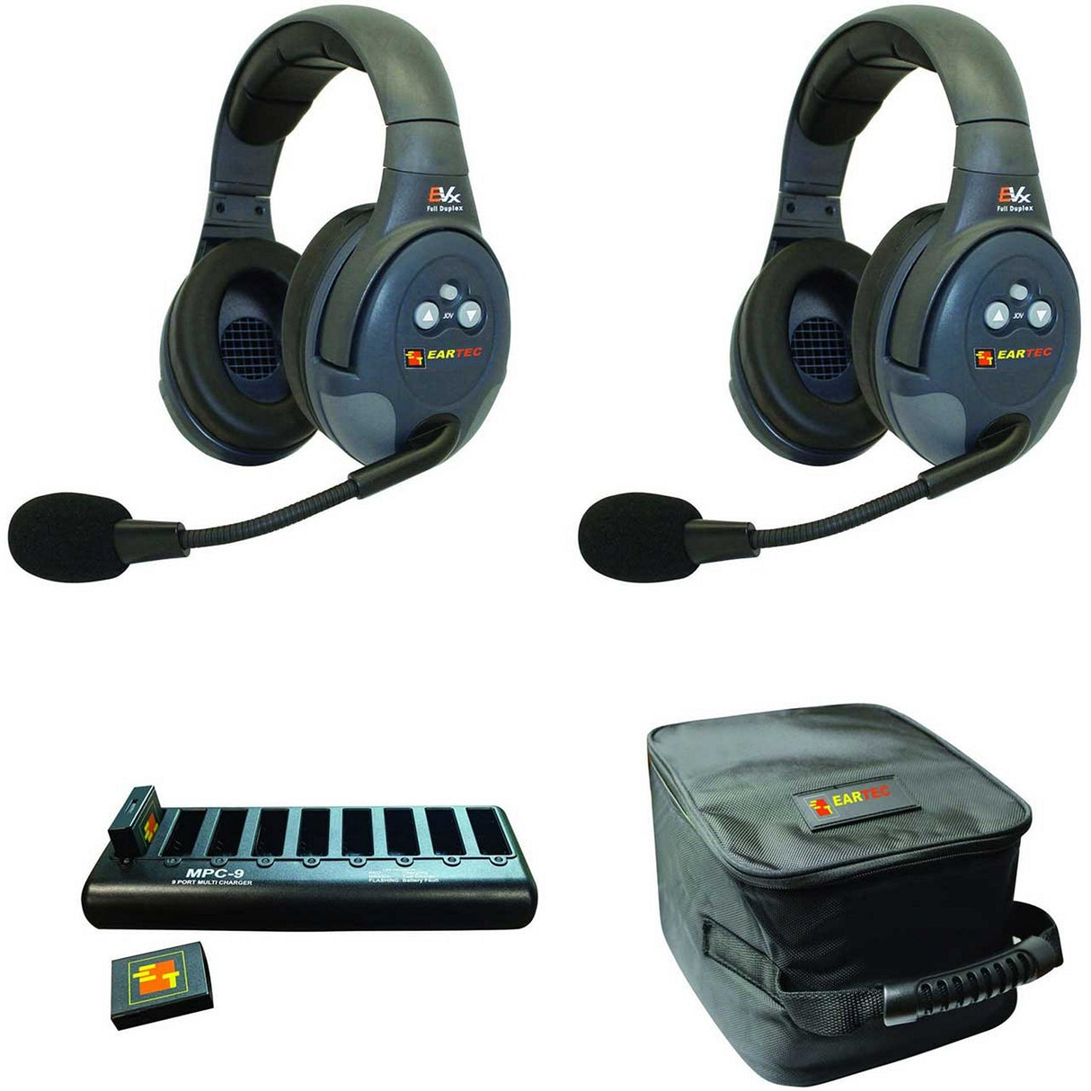 Eartec EVADE EVX2D Full Duplex Wireless Intercom System with 2 Dual Speaker Headsets