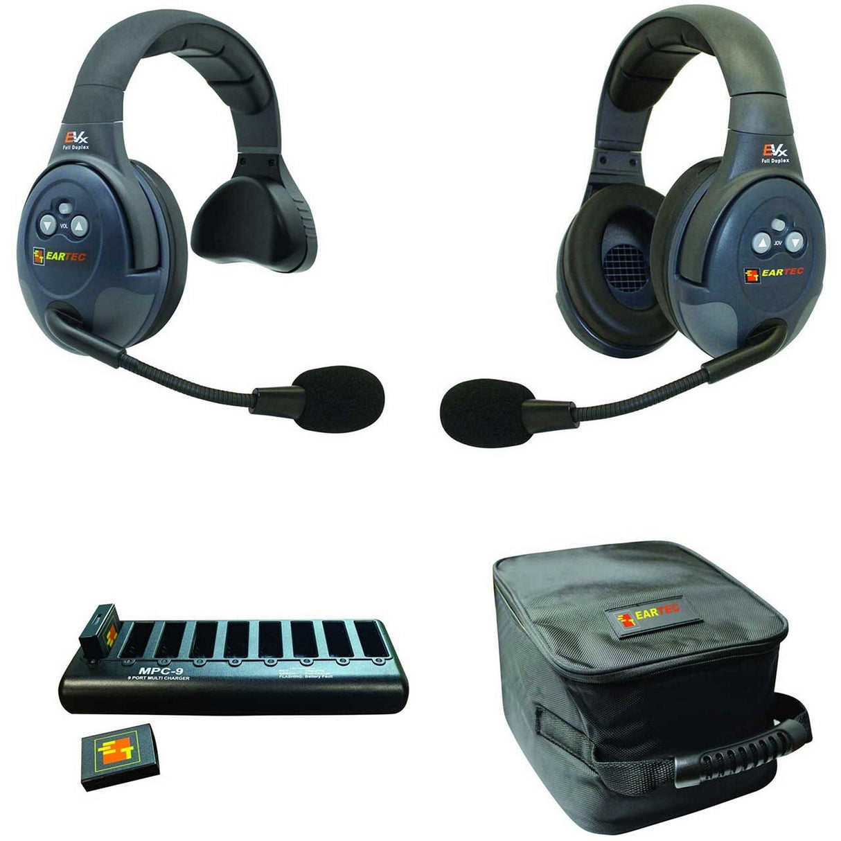 Eartec EVADE EVX2SD Full Duplex Wireless Intercom System with 1 Single 1 Dual Speaker Headset