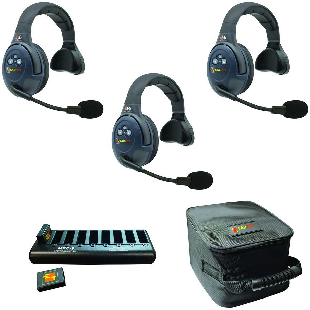 Eartec EVADE EVX3S Full Duplex Wireless Intercom System with 3 Single Speaker Headsets