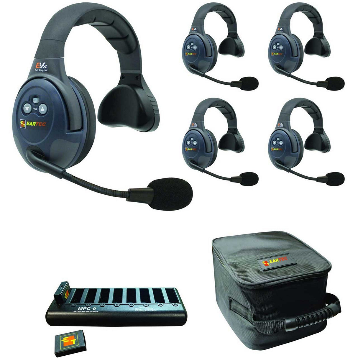 Eartec EVADE EVX5S Full Duplex Wireless Intercom System with 5 Single Speaker Headsets