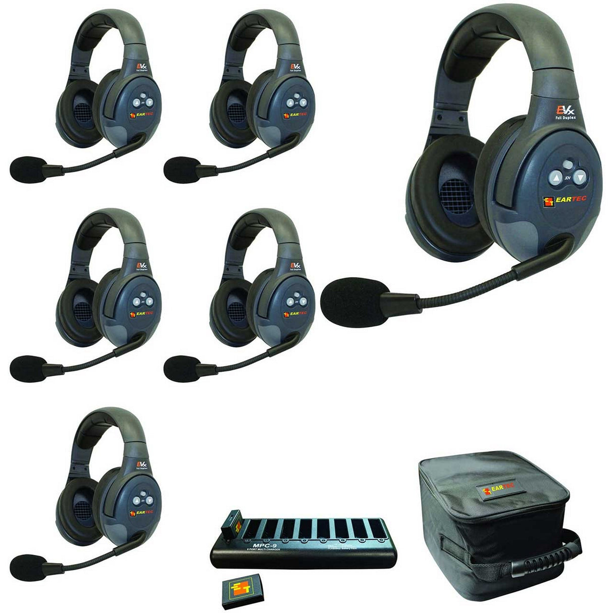 Eartec EVADE EVX6D Full Duplex Wireless Intercom System with 6 Dual Speaker Headsets