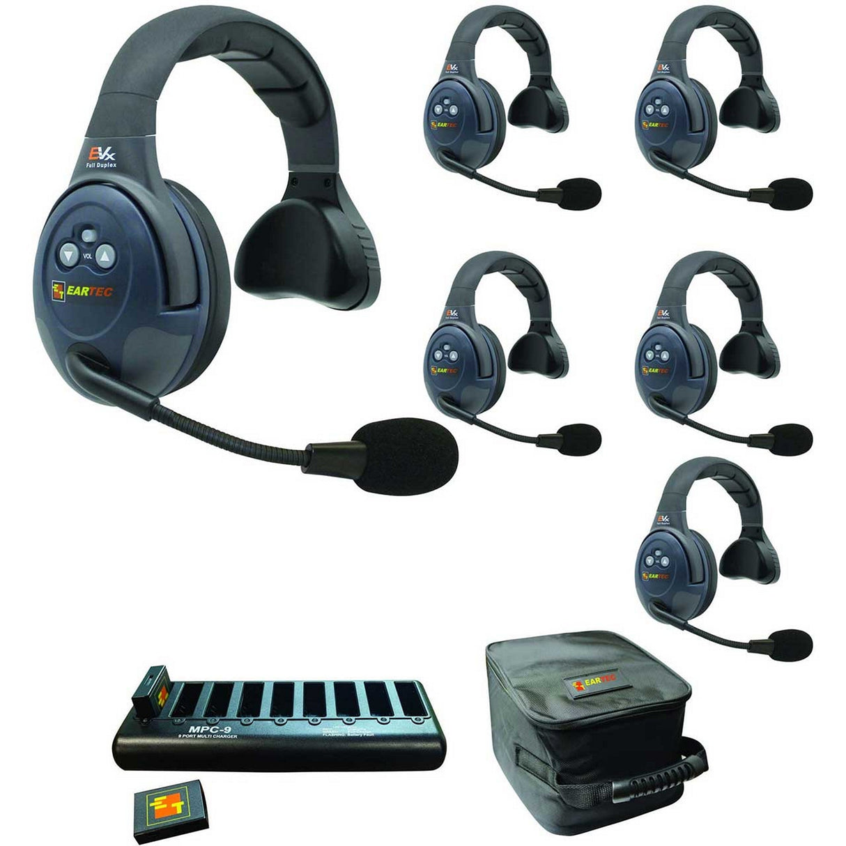 Eartec EVADE EVX6S Full Duplex Wireless Intercom System with 6 Single Speaker Headsets