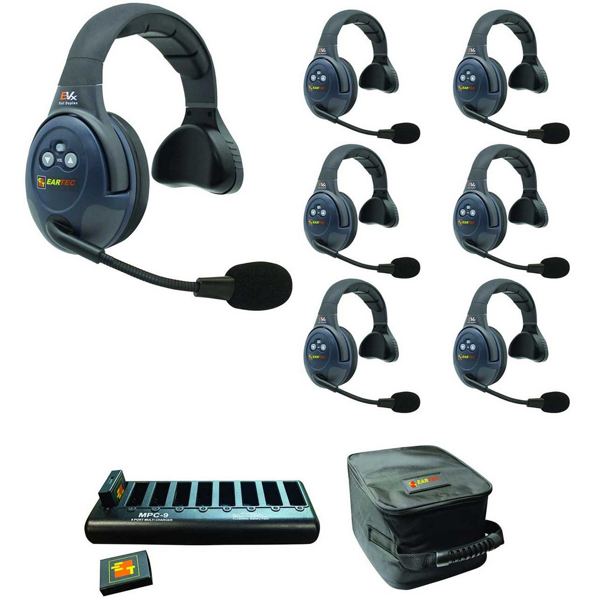 Eartec EVADE EVX7S Full Duplex Wireless Intercom System with 7 Single Speaker Headsets