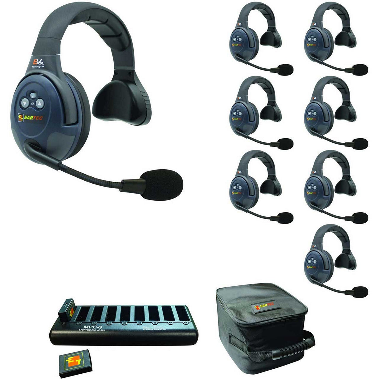 Eartec EVADE EVX8S Full Duplex Wireless Intercom System with 8 Dual Speaker Headsets