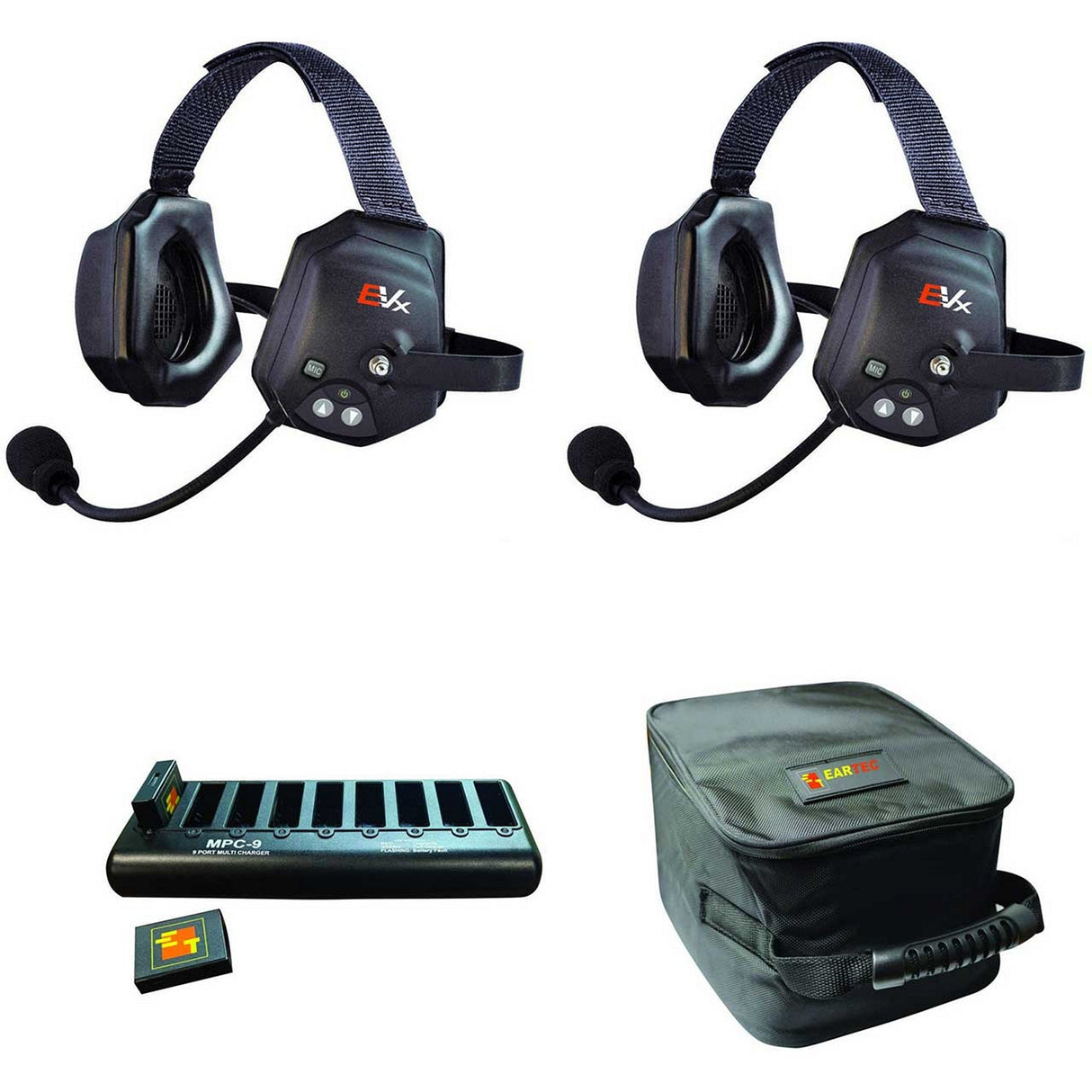 Eartec EVADE EVXT2 Xtreme Full Duplex Wireless Intercom System with 2 Dual Speaker Headsets