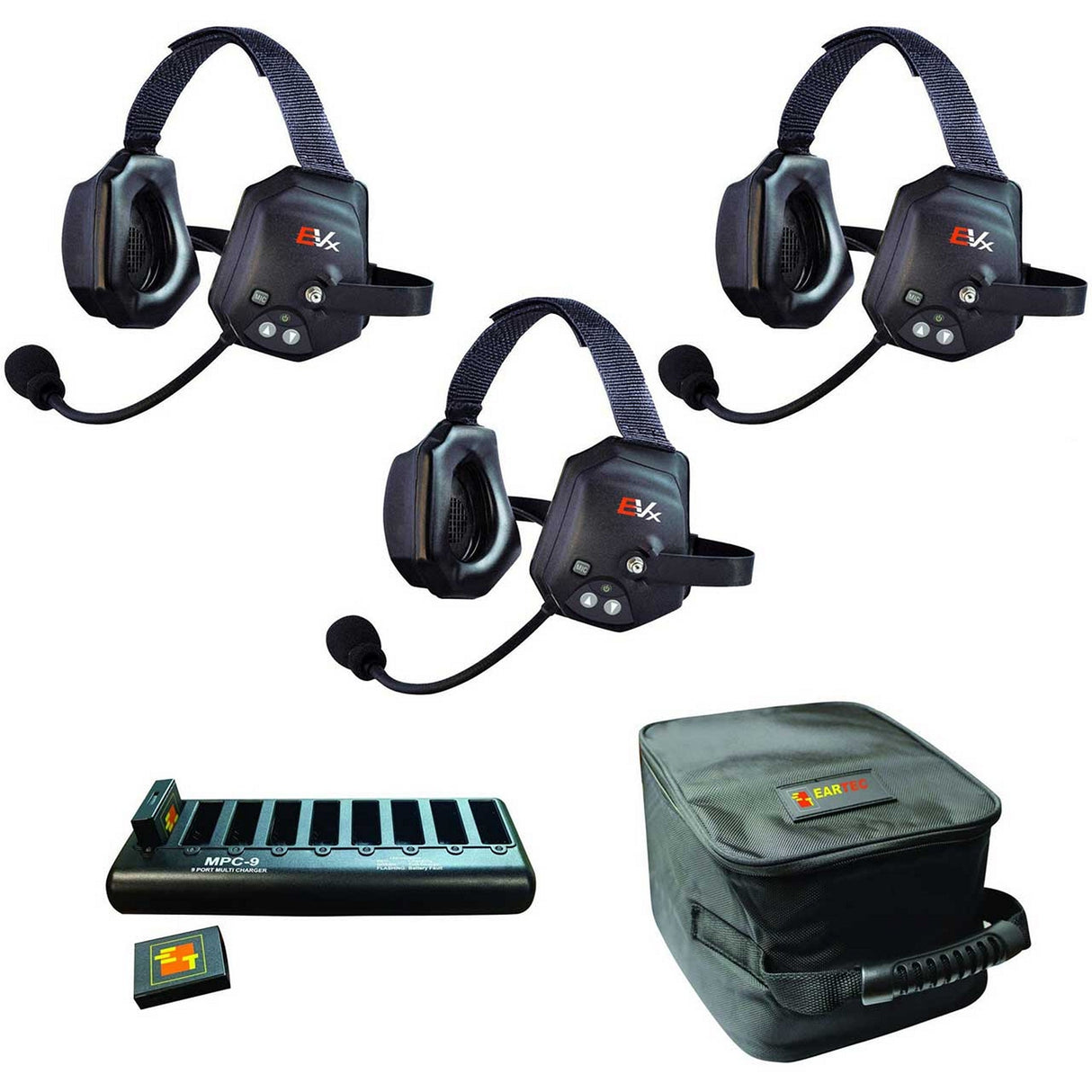 Eartec EVADE EVXT3 Xtreme Full Duplex Wireless Intercom System with 3 Dual Speaker Headsets