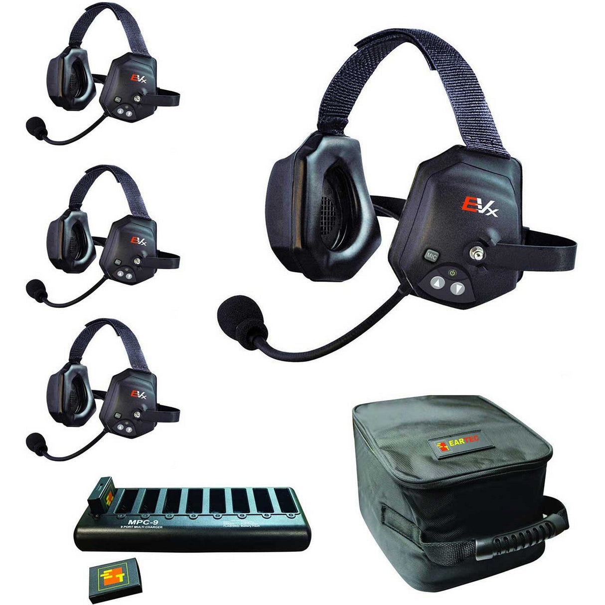Eartec EVADE EVXT4 Xtreme Full Duplex Wireless Intercom System with 4 Dual Speaker Headsets