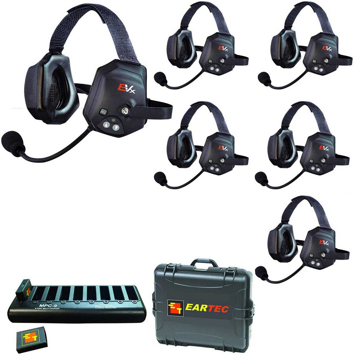 Eartec EVADE EVXT6 Xtreme Full Duplex Wireless Intercom System with 6 Dual Speaker Headsets