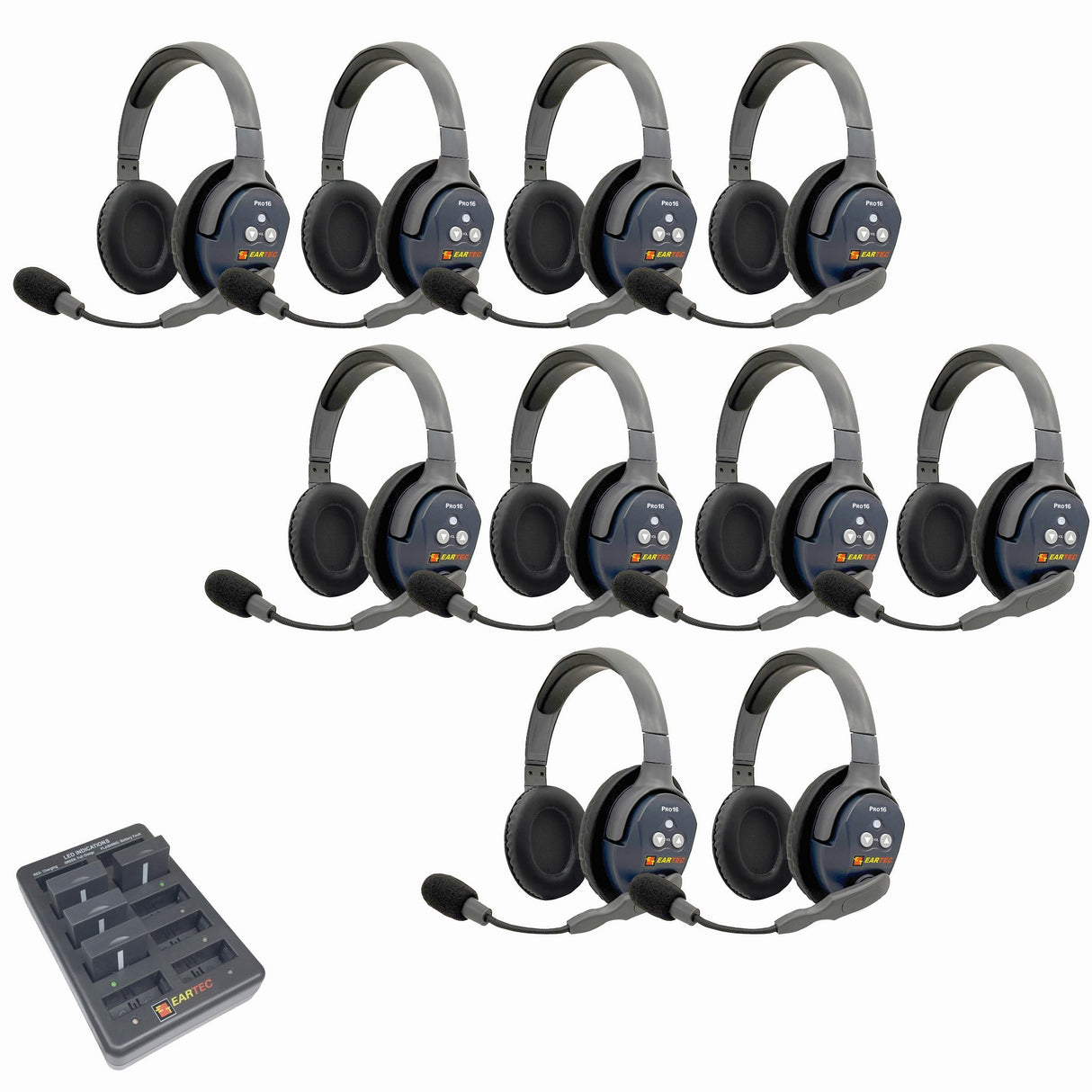 Eartec PRO16 Full Duplex True Wireless Headset Intercom Systems for 10 - 11 Users - 10-Users: 1x Double Main, 9x Double