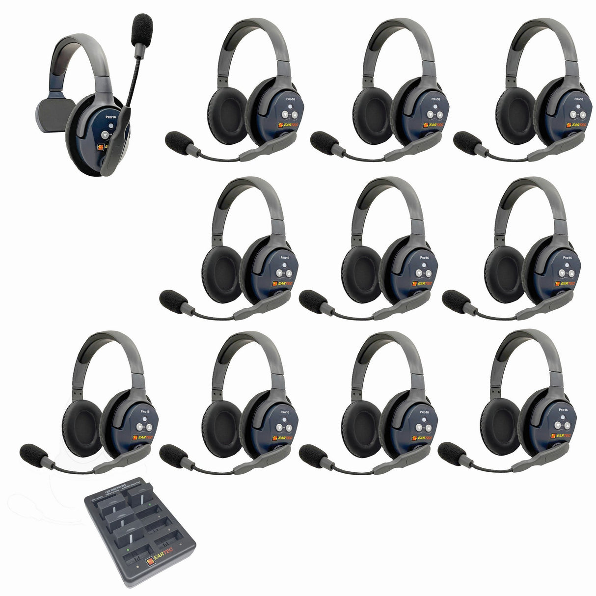 Eartec PRO16 Full Duplex True Wireless Headset Intercom Systems for 10 - 11 Users - 11-Users: 1x Single Main, 10x