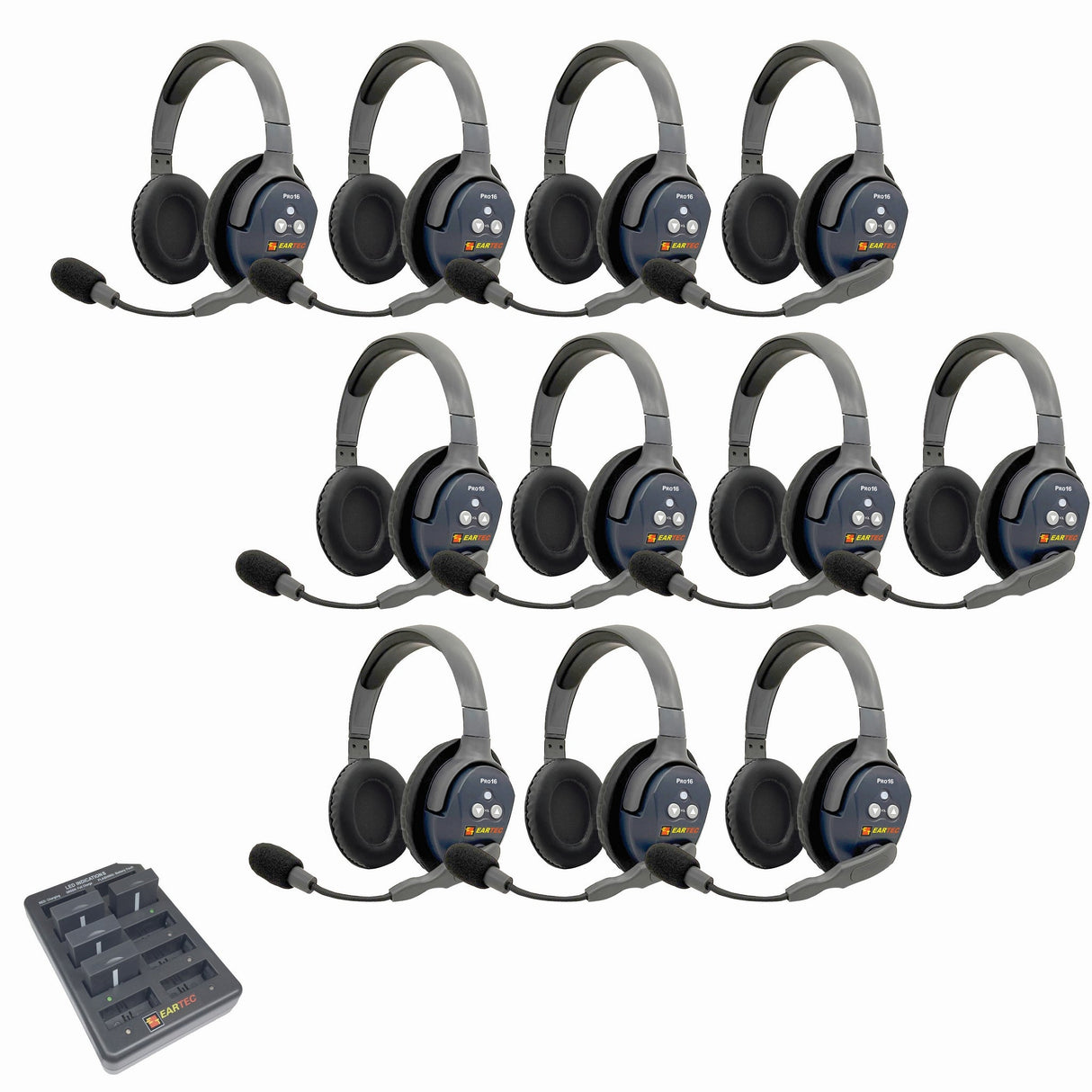 Eartec PRO16 Full Duplex True Wireless Headset Intercom Systems for 10 - 11 Users - 11-Users: 1x Double Main, 10x