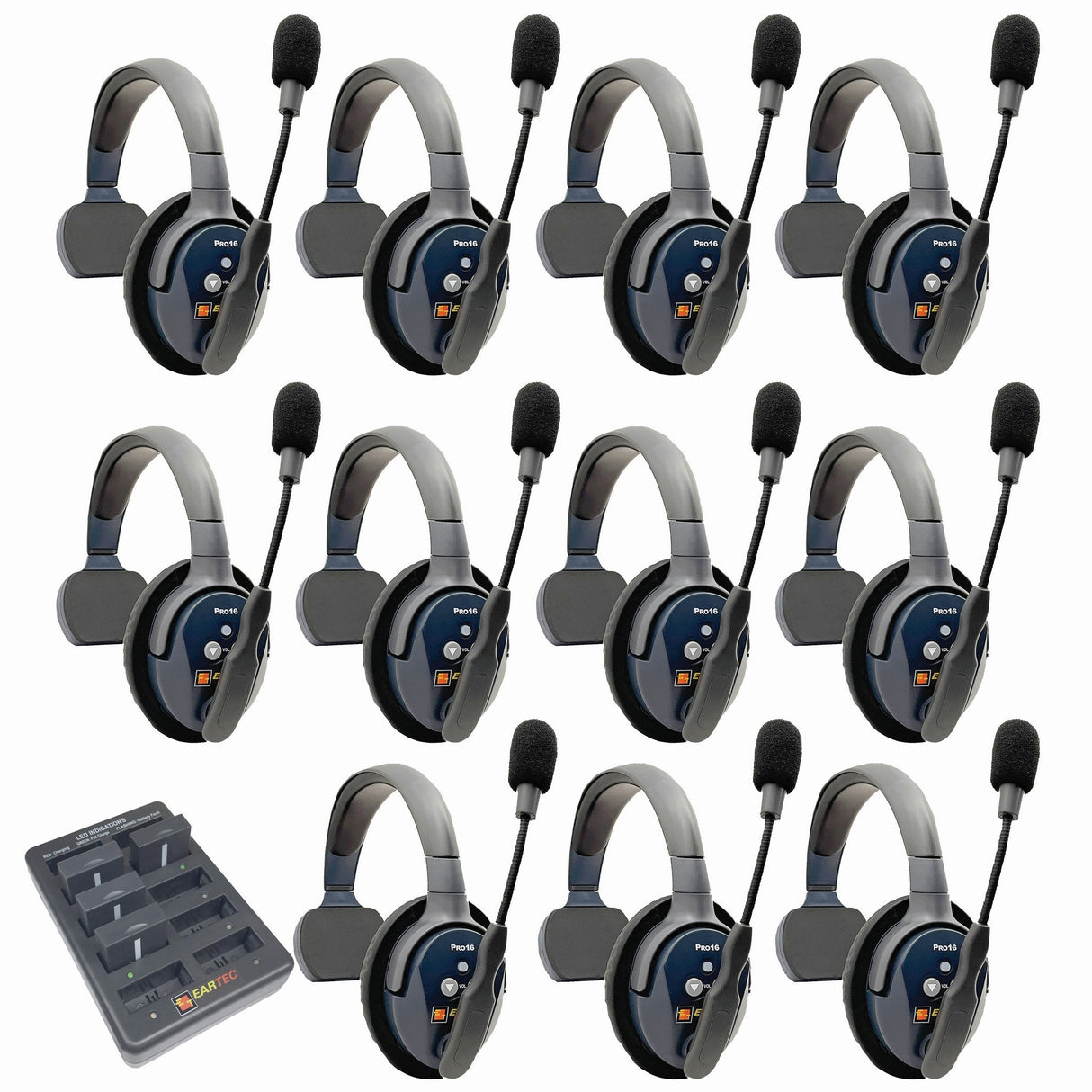 Eartec PRO16 Full Duplex True Wireless Headset Intercom Systems for 10 - 11 Users - 11-Users: 1x Single Main, 10x