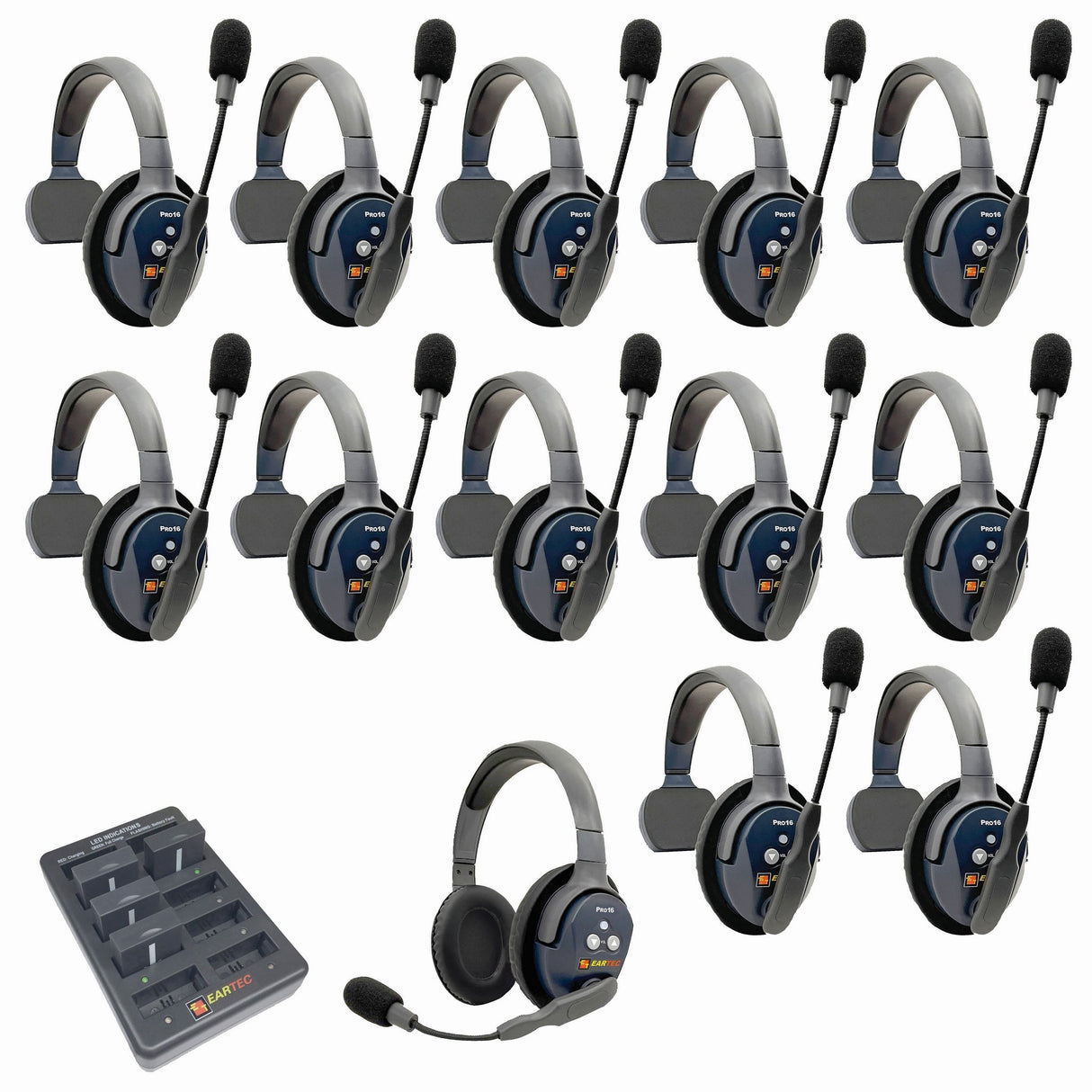 Eartec PRO16 Full Duplex True Wireless Headset Intercom Systems for 12 - 13 Users - 13-Users: 1x Single Main, 11x
