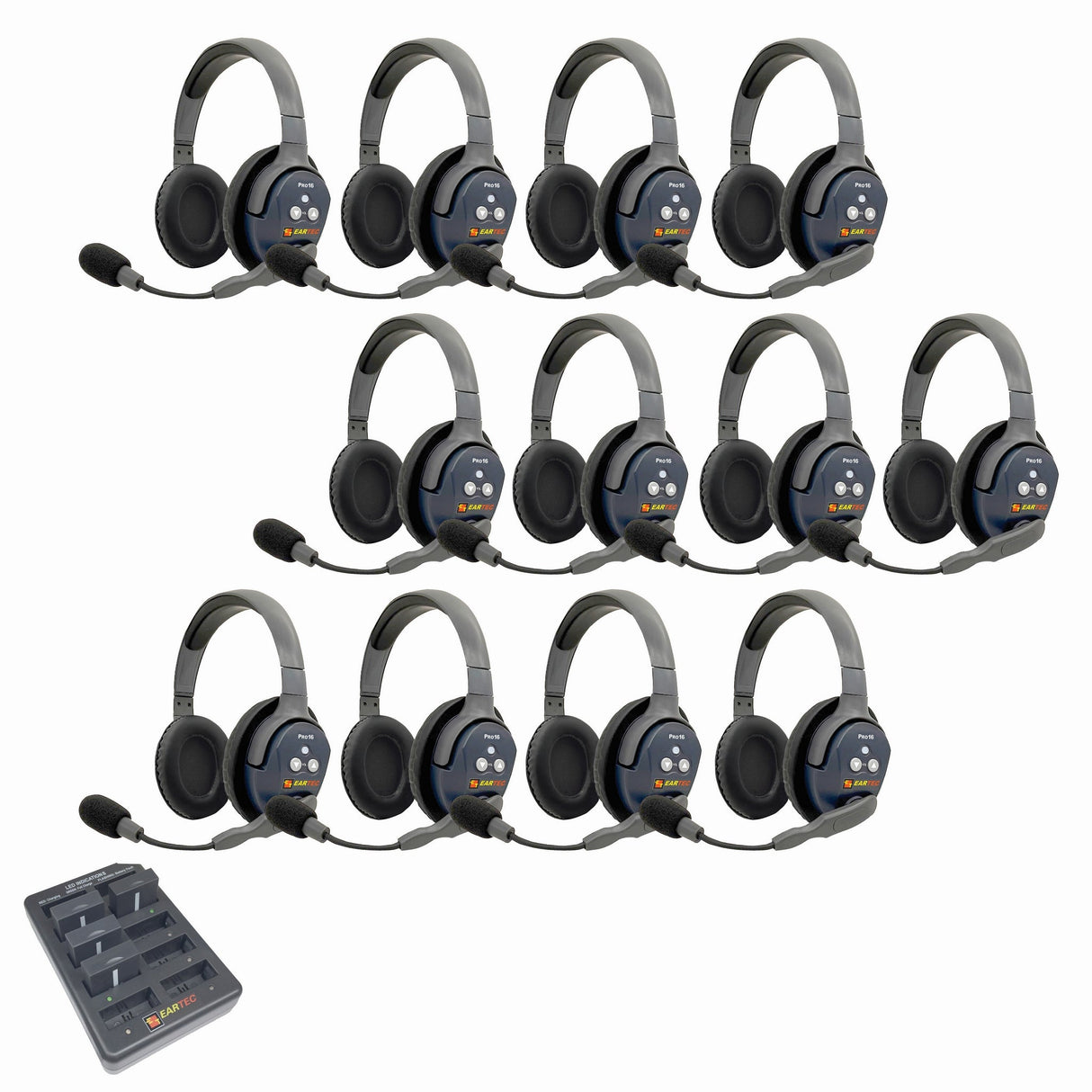 Eartec PRO16 Full Duplex True Wireless Headset Intercom Systems for 12 - 13 Users - 12-Users: 1x Double Main, 11x