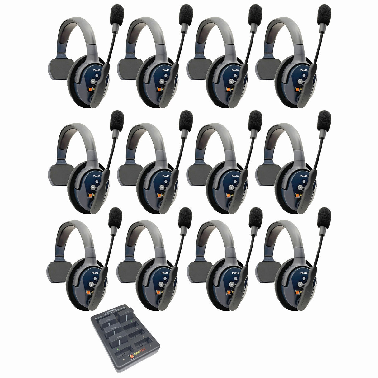 Eartec PRO16 Full Duplex True Wireless Headset Intercom Systems for 12 - 13 Users - 12-Users: 1x Single Main, 11x