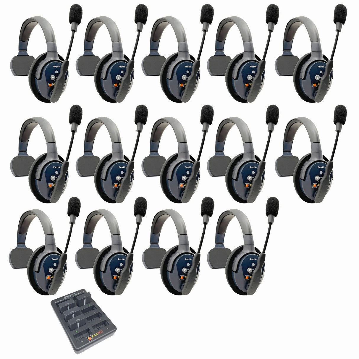 Eartec PRO16 Full Duplex True Wireless Headset Intercom Systems for 14-Users - 1x Single Main, 13x Single Remote