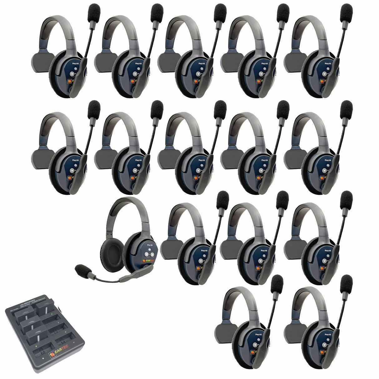Eartec PRO16 Full Duplex True Wireless Headset Intercom Systems for 16-Users - 1x Single Main, 14x Single Remote, 1x