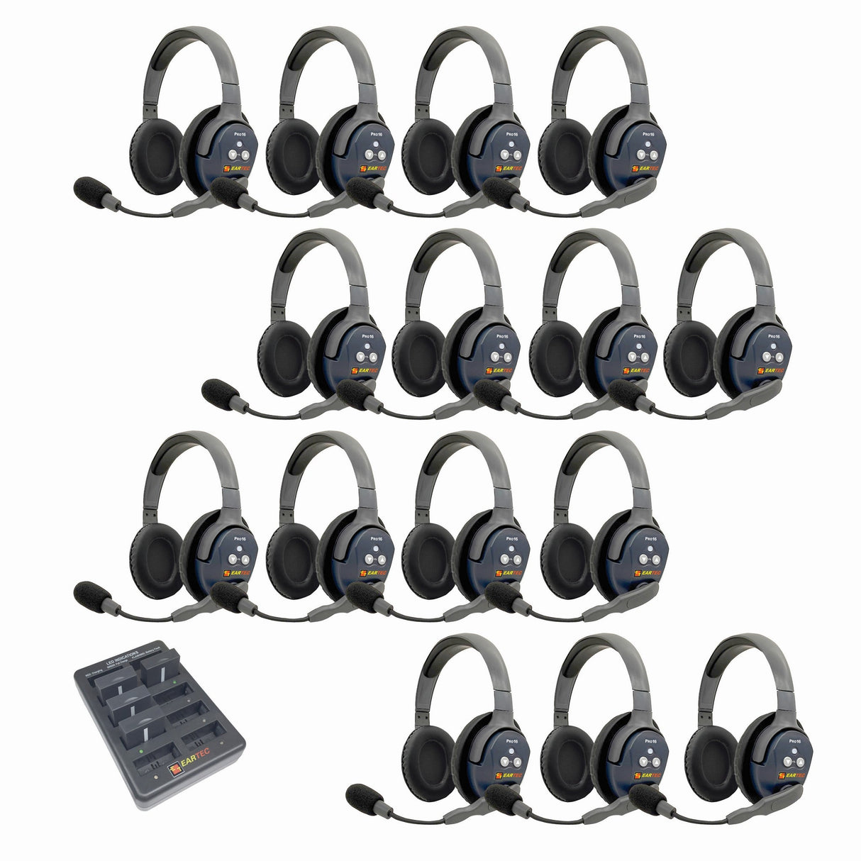 Eartec PRO16 Full Duplex True Wireless Headset Intercom Systems for 15-Users - 1x Double Main, 14x Double Remote