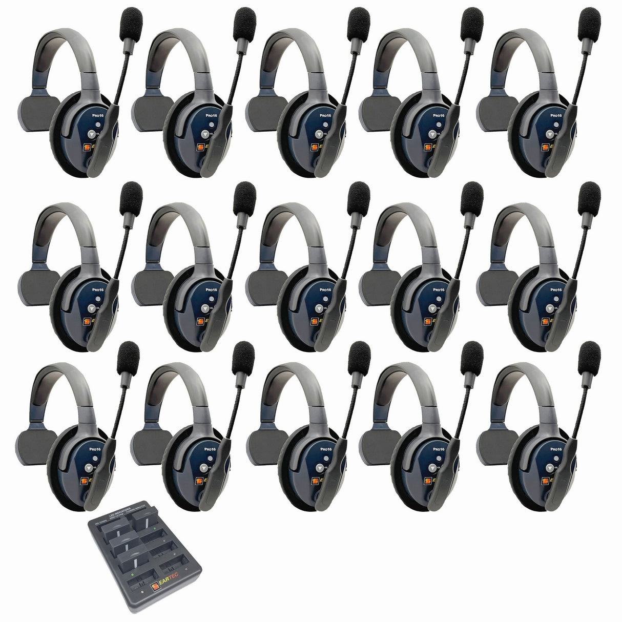 Eartec PRO16 Full Duplex True Wireless Headset Intercom Systems for 15-Users - 1x Single Main, 14x Single Remote