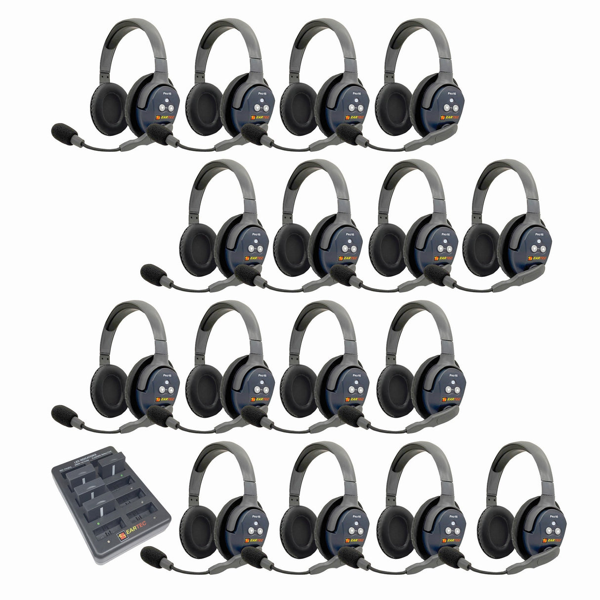 Eartec PRO16 Full Duplex True Wireless Headset Intercom Systems for 16-Users - 1x Double Main, 15x Double Remote