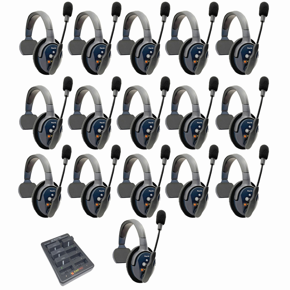 Eartec PRO16 Full Duplex True Wireless Headset Intercom Systems for 16-Users - 1x Single Main, 15x Single Remote