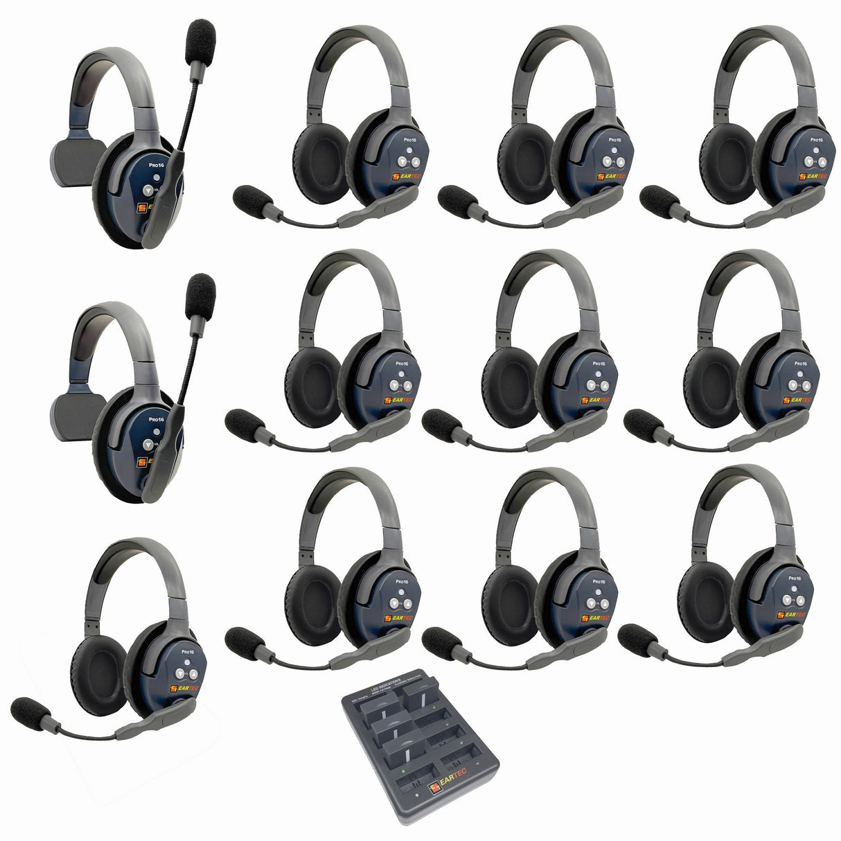 Eartec PRO16 Full Duplex True Wireless Headset Intercom Systems for 12 - 13 Users - 12-Users: 1x Single Main, 1x Single