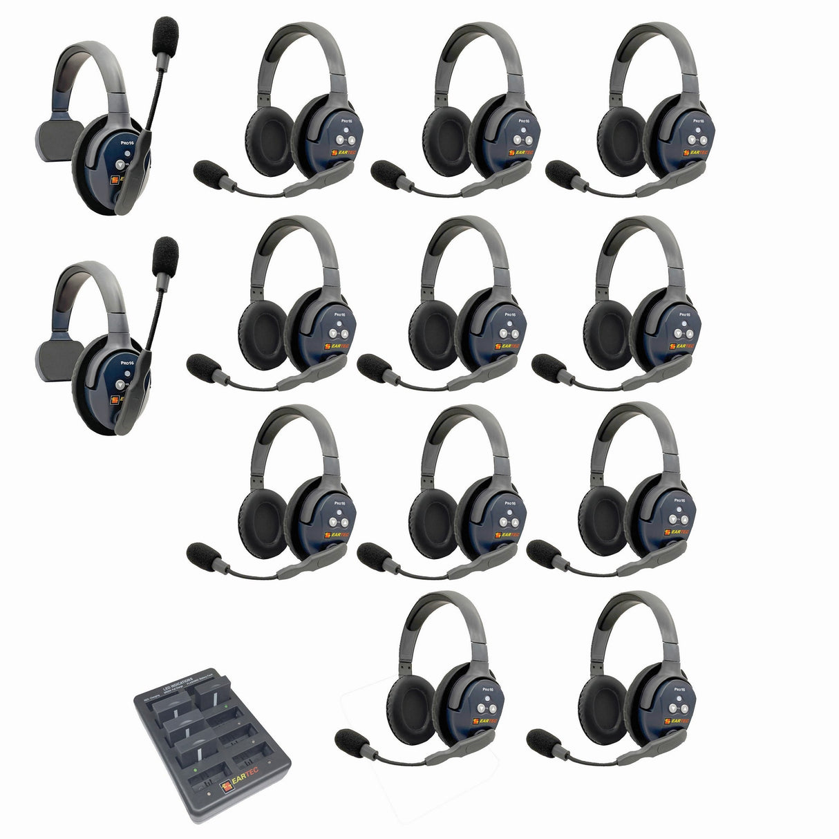 Eartec PRO16 Full Duplex True Wireless Headset Intercom Systems for 12 - 13 Users - 13-Users: 1x Single Main, 1x Single