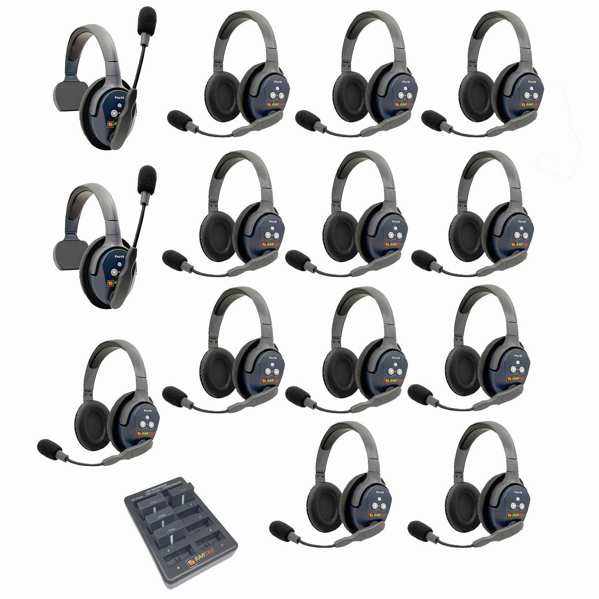Eartec PRO16 Full Duplex True Wireless Headset Intercom Systems for 14-Users - 1x Single Main, 1x Single Remote, 12x